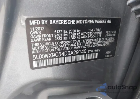 2013 BMW X3 xDrive28I z USA, uszkodzony, nr VIN 5UXWX9C54D0A29140